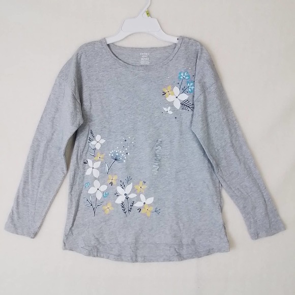 Carter's Kid Long Sleeve Cotton T-Shirt Girl's Size 14 Gray‎ w/ Flower Graphic - Picture 1 of 11